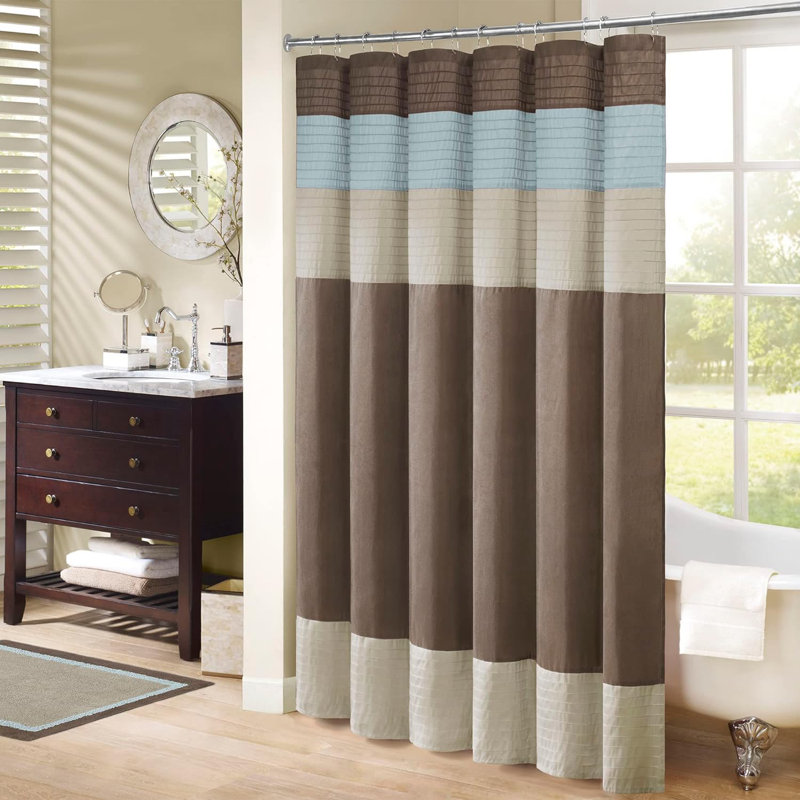 Polyester Shower Curtain Set, Blue/Brown