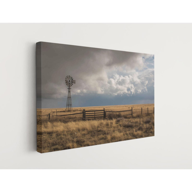 Art mural sur toile Texas Windmill - impression de paysage de ferme de l'Ouest - décor rustique des plaines du Texas