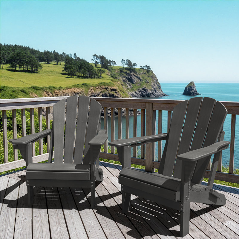 HDPE Outdoor Foldable Adirondack Chair Set Fire Pit Chair, Gray