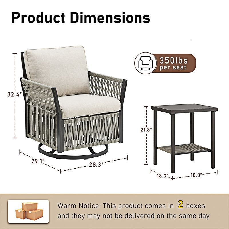 Ensemble de mobilier d'extérieur pivotant en osier, Beige