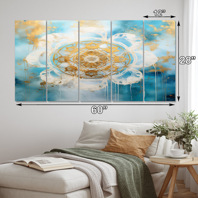 Divine mandala délicat or délicat turquoise II - impression d'art mural mandala boho - 5 panneaux égaux