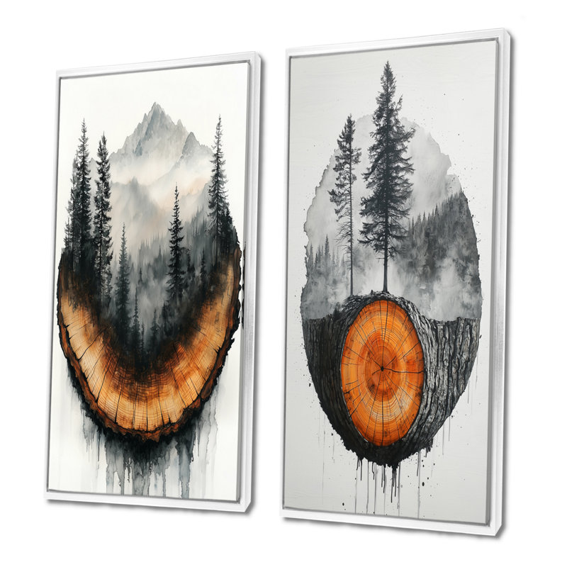Paysage de montagne blanc pur I - Collection de 2 reproductions de toiles de ferme, White Floater Framed, 32" H x 33" W