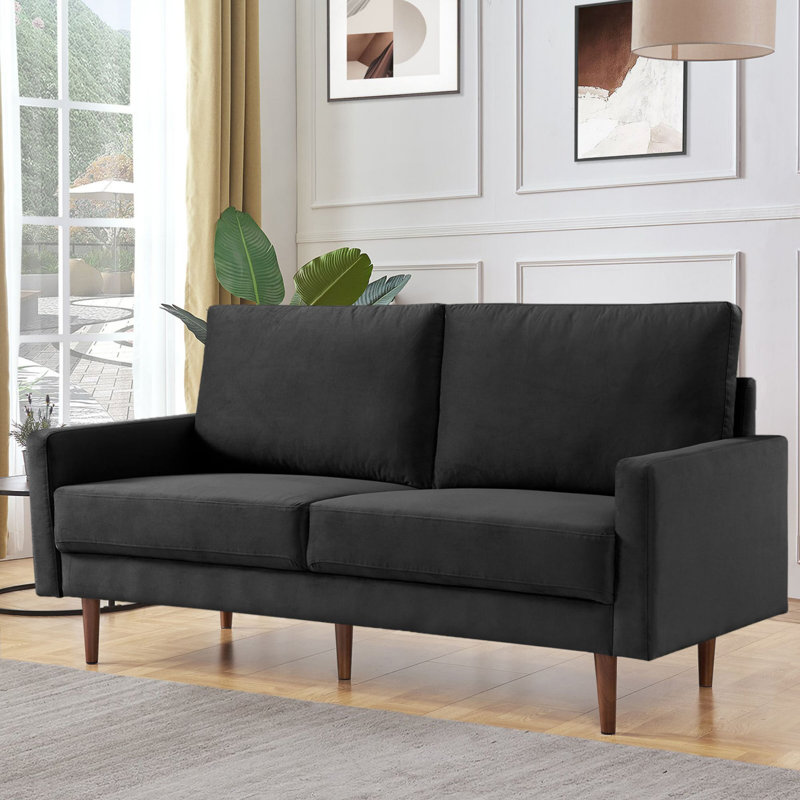 Causeuse en velours Ellmer, Velours noir, H 36,4 po x l 57,1 po x P 31,5 po