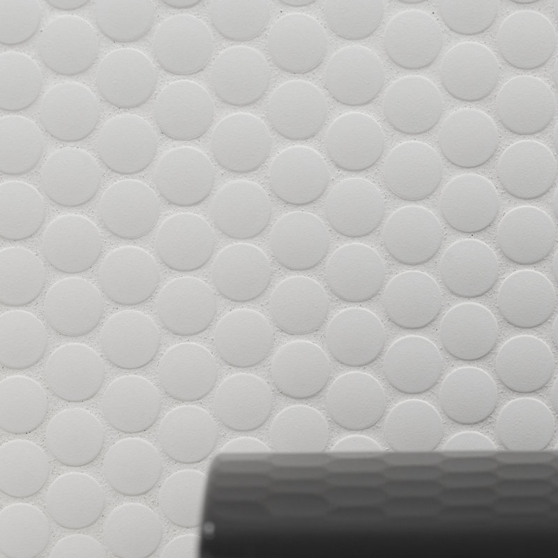 Silica White Matte Penny Round 12 in. x 13 in. Porcelain Mosaic Floor and Wall Tile, Matte Silica White