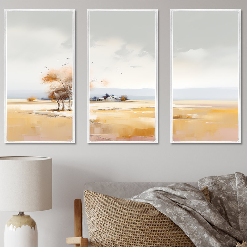 Ensemble de décorations murales Countryside Minimal Scenery III, Cadre flottant blanc, H 32 po x l 48 po x P 1 po