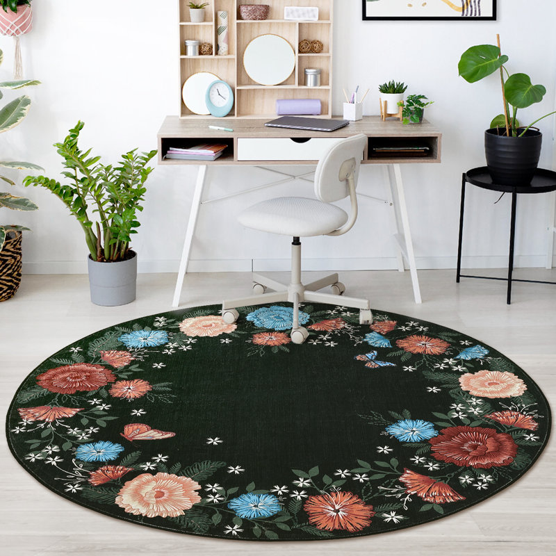 Floarl Machine Washable Rug with Rubber Backing for Living Room Modern Non-Slip Dining Room Rug Easy-Cleaning Floor Carpet for Bedroom Dorm Playroom
