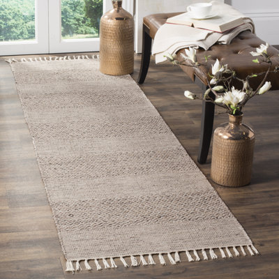 Tapis ivoire / gris acier en coton tissé à plat à la main Bester