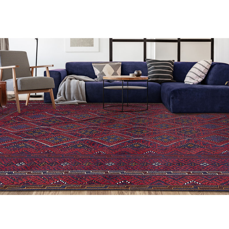 Hand-Knotted High-Quality Red and Purple Area Rug