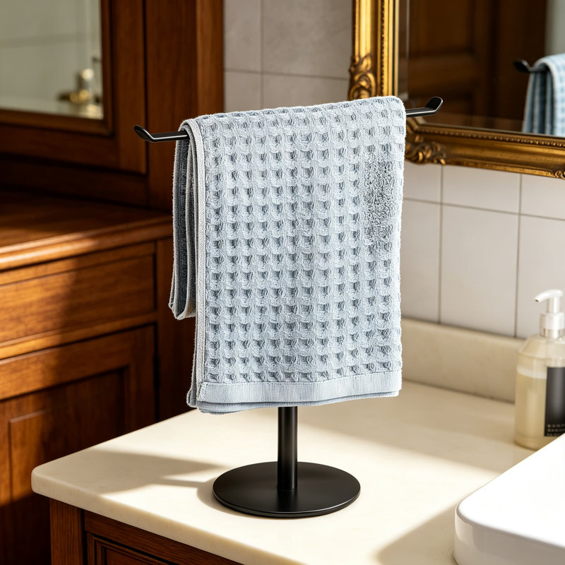 Porte-serviettes en forme de T avec support intégré pour salle de bain, organisateur de comptoir étanche en acier inoxydable avec base antidérapante pour cuisine, coiffeuse et entrée, support de rangement léger et multifonctionnel