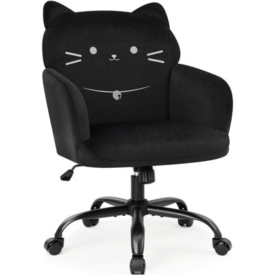 Pet Cat Themed Chair, Ergonomic Cute Office Chair, Wide Seat Velvet Vanity Chairs, Accent Armchair For Girls Women,upholstered Modern Tufted Desk Chairs For Living Room,bedroom,study,makeup