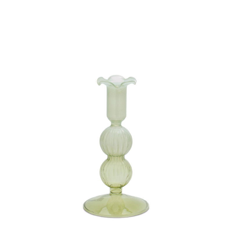 Green Glass Taper Candle Holder