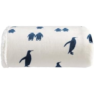 Jeté, polaire brossée et literie en sherpa pelucheux, couverture pour canapé et lit (bleu manchot empereur, 50 po x 60 po)