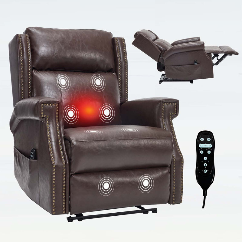Fauteuil inclinable manuel brun en similicuir avec mouvement robuste, 8 nœuds vibrants et 3 modes de massage pour le confort du salon