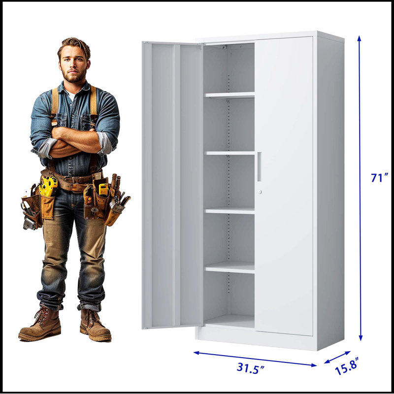 72"H Metal Garage Storage Cabinet, Black Tool Steel Locking Cabinet, H 70,87 po x l 31,5 po x P 15,75 po, Blanc