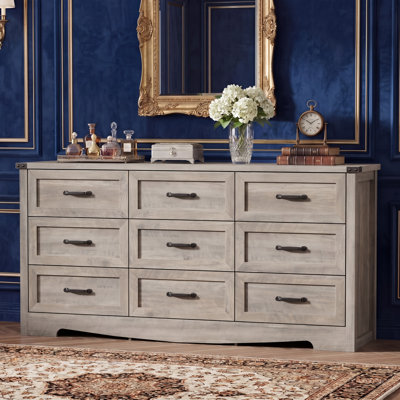 Rustic 9 Drawer Dresser Cabinet ,59''W Modern Table Storge Chest of Drawers Sideboard,Bar Cabinet with Metal Handle Pulls For Dining Room,Living Room,Bedroom