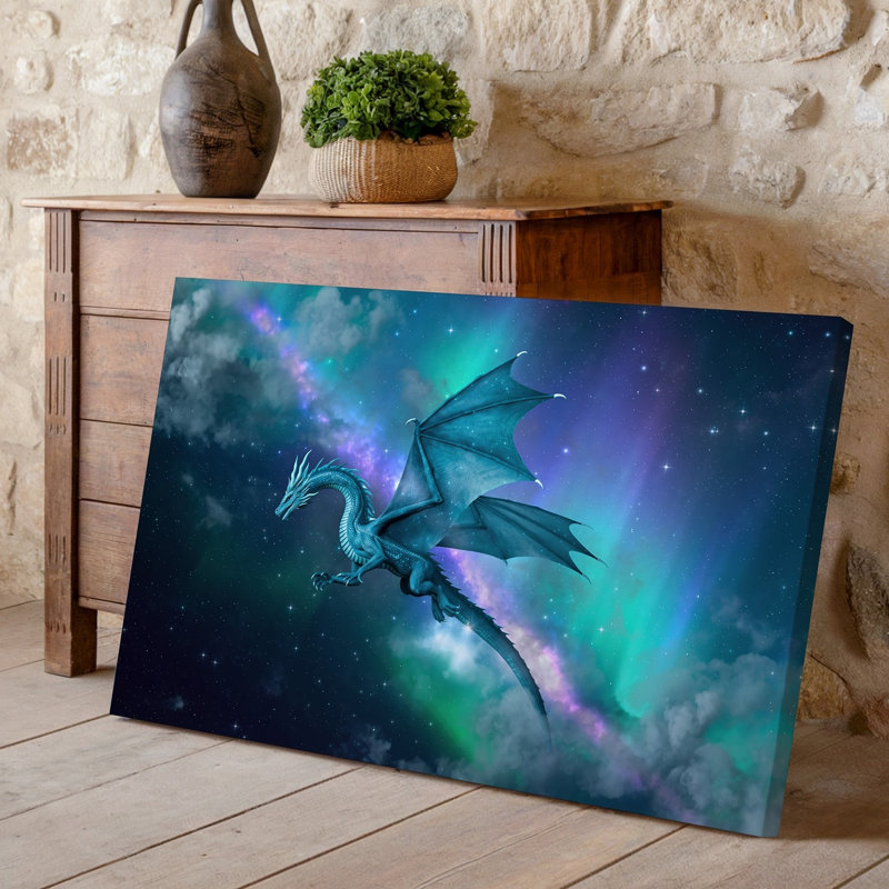 Reproduction d'art sur toile, "Un dragon majestueux survole un ciel cosmique avec ses échelles", H 30 po x l 30 po