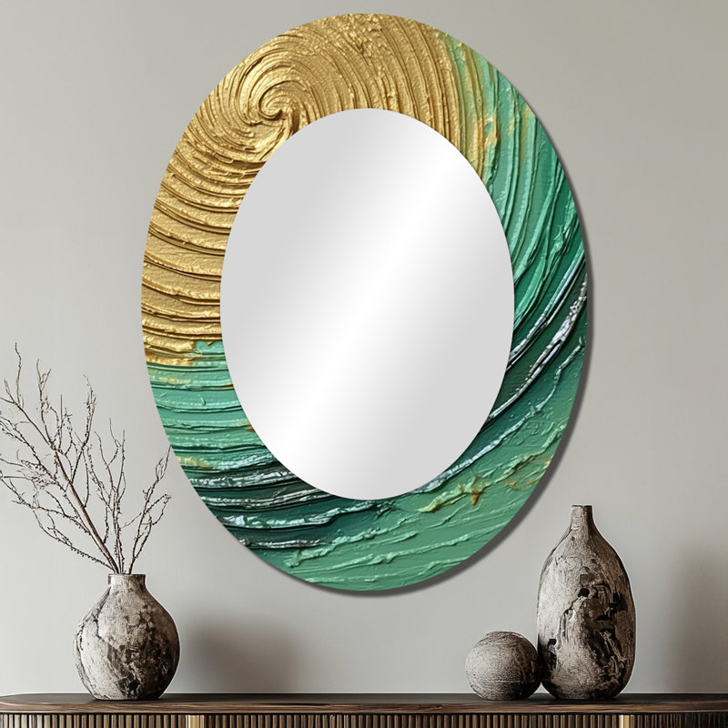 Miroir mural ovale doré et vert, 40 po x 30 po