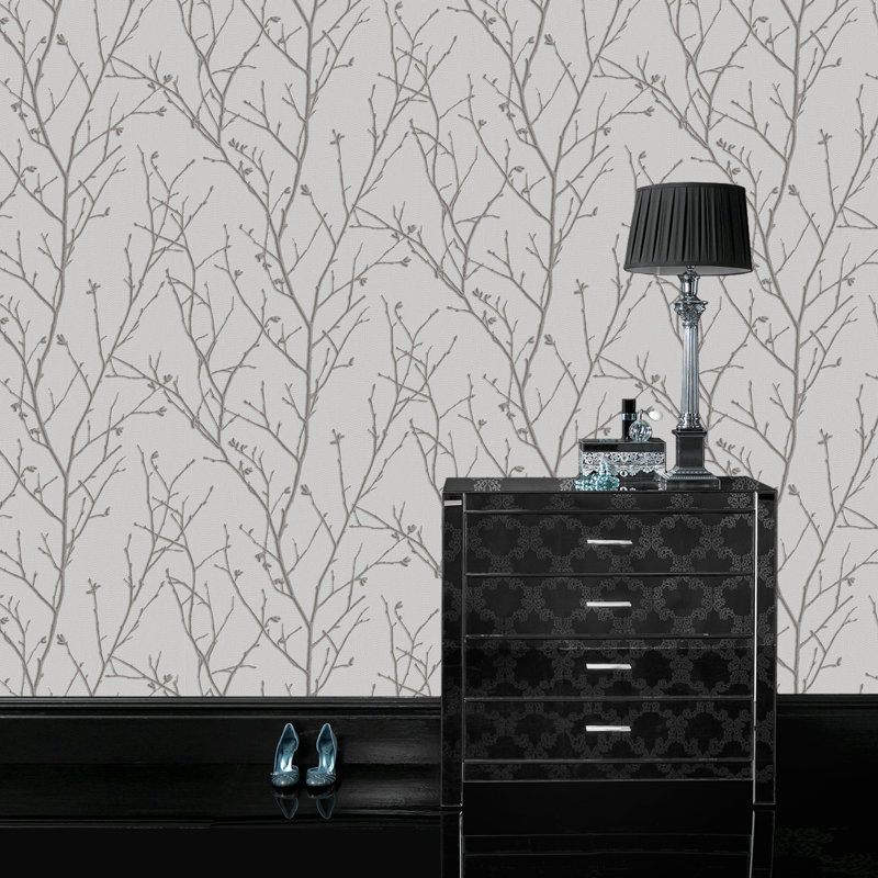 Floral Metallic Wallpaper Roll, Silver