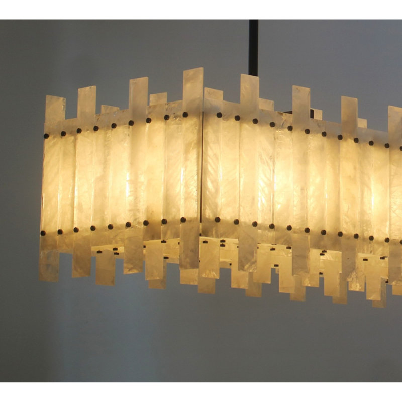 Lustre en cristal de roche Petra, Nickel brossé, Cristal de roche naturel, 60” Long x 18” Width x 14” Base Height x 34” OAH