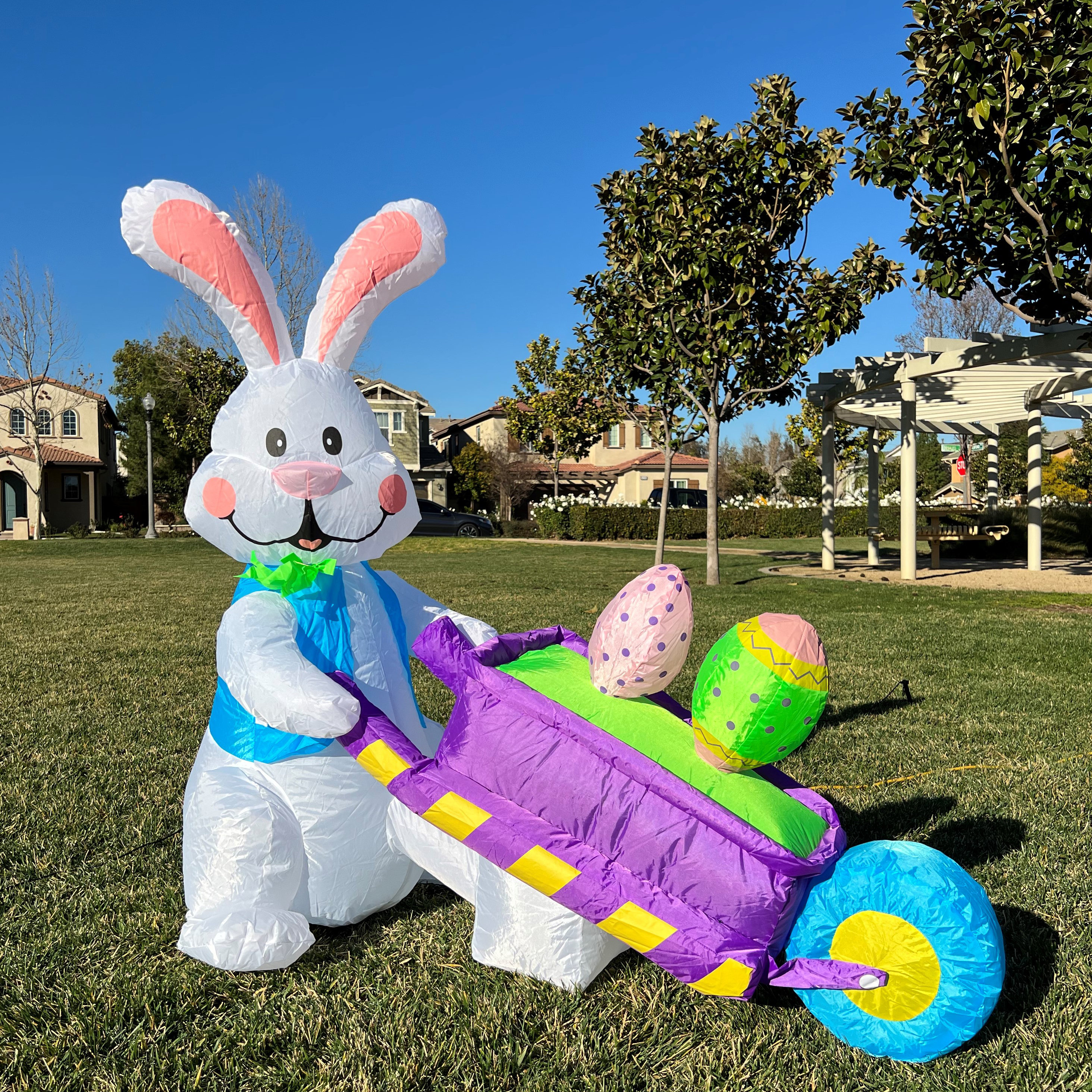 9 Feet Long Easter Inflatable Bunny good with Easter Eggs in Train