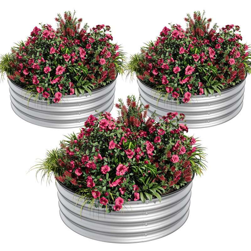3 Pack Round Metal Raised Garden Beds, Galvanized Steel Bottomless Planters with Rubber Edge, Easy Assemble Outdoor Garden Beds