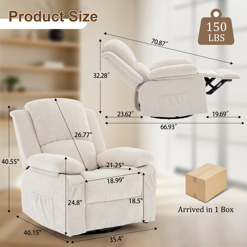 Recliner Chair, Rocker Recliner With Massage & Heating , Recliner For Living Room Bedroom, Chenille Fabric, Beige