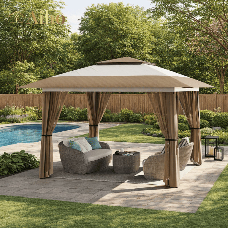 Auvent extérieur 13X13 avec tente de patio moustiquaire, 156"H x 120"W, Yellow