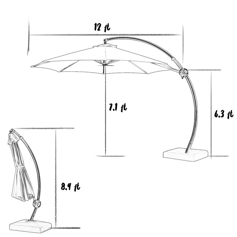 Parasol en porte-à-faux 144 po Beesan, Rouge