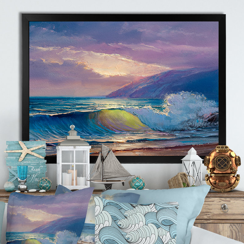 «Beautiful Blue Ocean Sunset And Waves V», reproduction d'art sur toile nautique et côtière, H 30 po x l 40 po x P 1,5 po