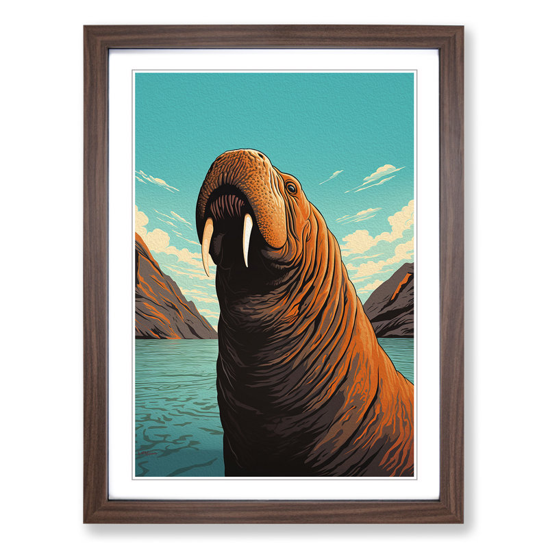 Walrus Art Deco Art - Framed Print, Walnut Framed, 46cm H x 34cm W