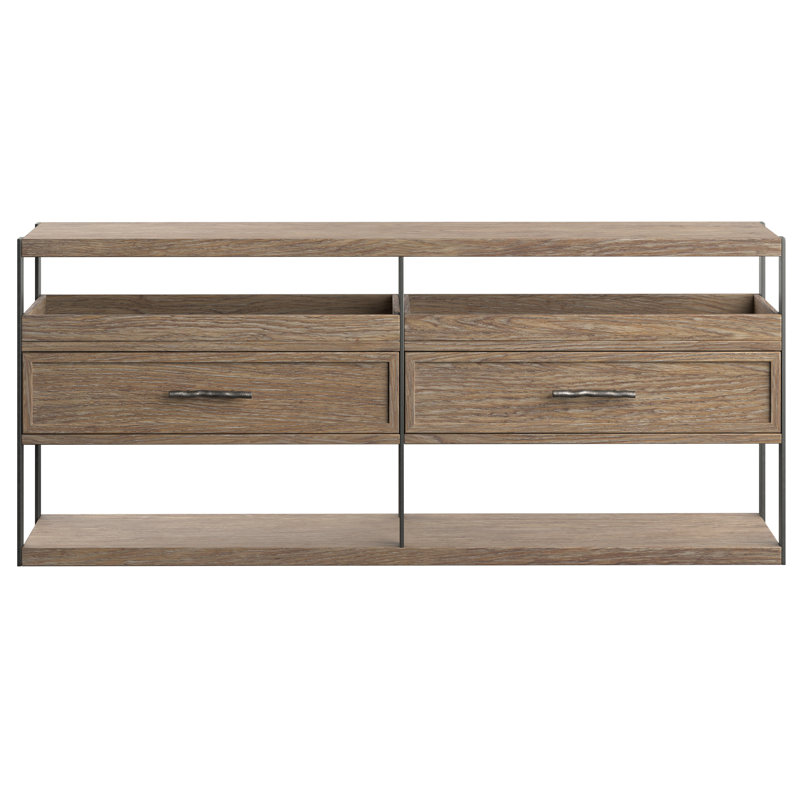Brown Solid Wood and Metal Console Table with Storage