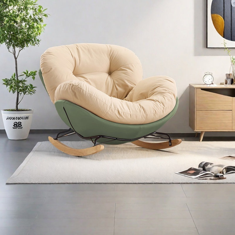 Chaise berçante ergonomique en métal capitonné, Vert / Beige