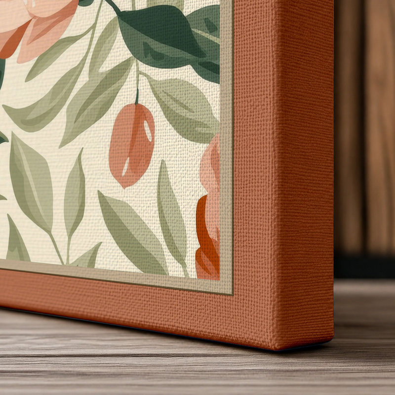 Scattered Peonies Botanical - Wrapped Canvas, 36x24 - 91.4 x 61.0 cm, Terracotta Border
