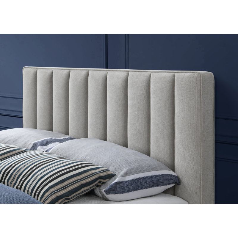 Vance Upholstered Platform Bed, Queen, Beige Linen Textured Fabric