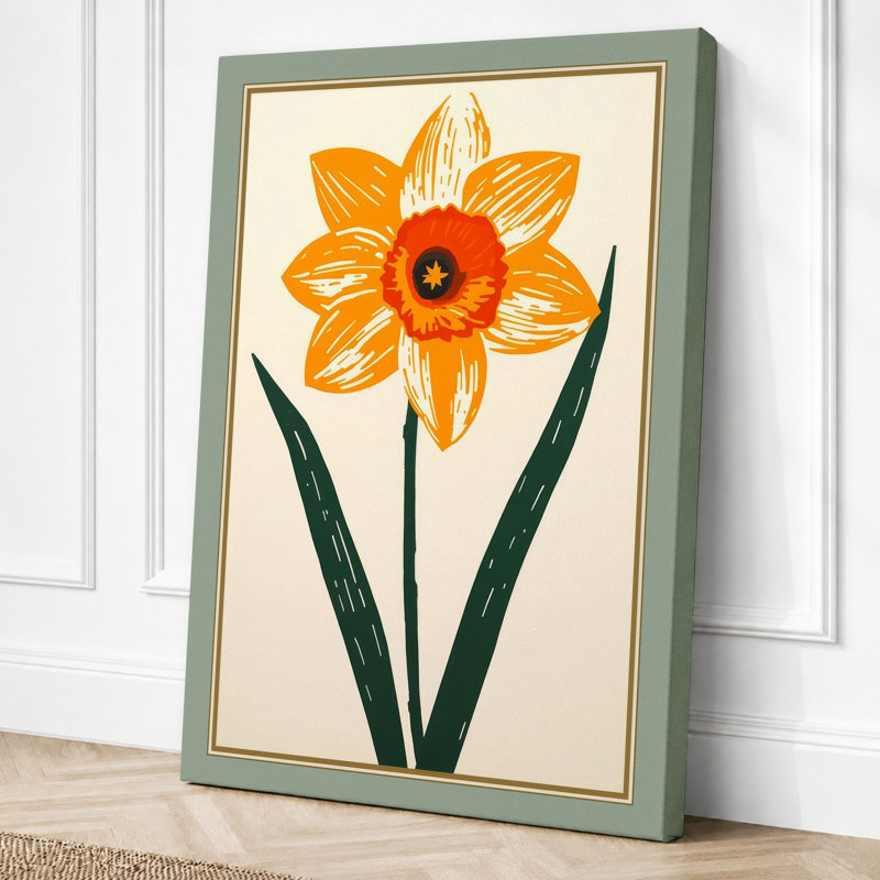 Daffodil Study Botanical - Wrapped Canvas, 30x20 - 76.2 x 50.8 cm, Sage Border
