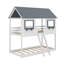 Lit simple superposé en bois simple avec toit, fenêtre, garde-corps et échelle-710490882