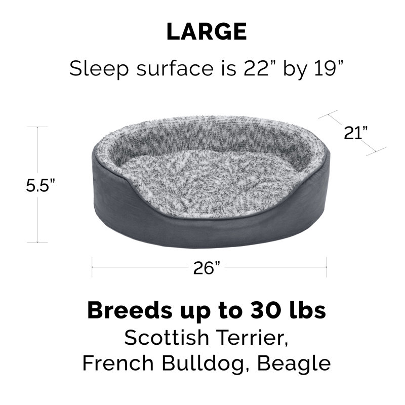 Two-Tone Fur & Suede Oval Pet Bed, Large (21" W x 5.5" D x 26" H)