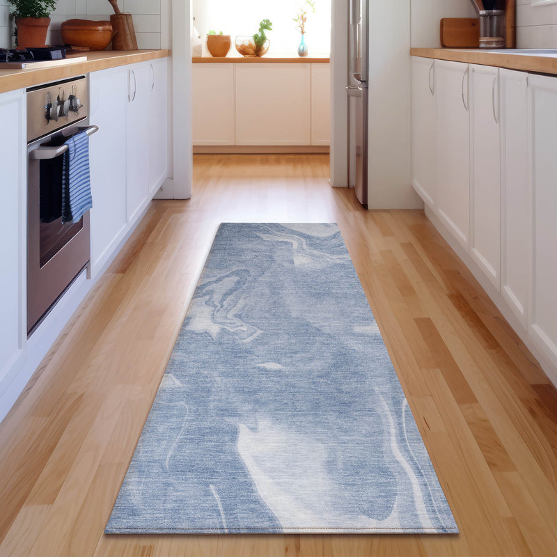 Premium Machine Washable Prisco Blue Rug, Runner 2'3" x 7'6"