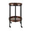 Chariot-bar ovale en noyer foncé à 2 tablettes avec structure en métal noir et verre trempé brun