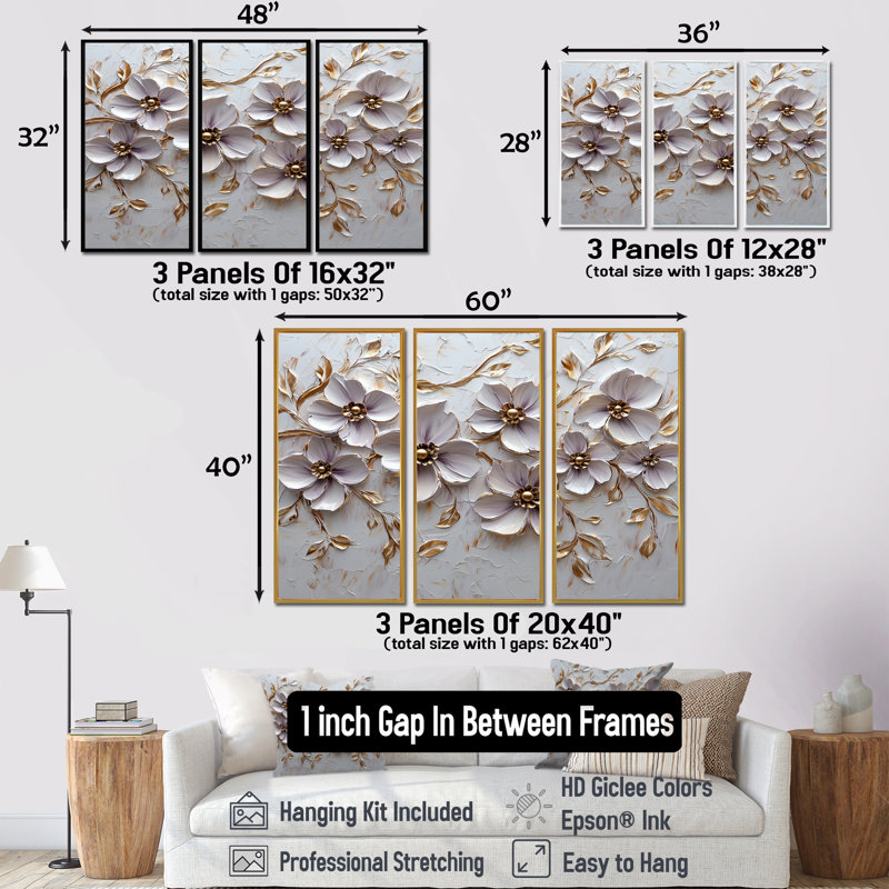 «Mauve», ensemble d'art mural Petunias Melody II, Toile argentée avec cadre flottant, H 32 po x l 48 po x P 1 po