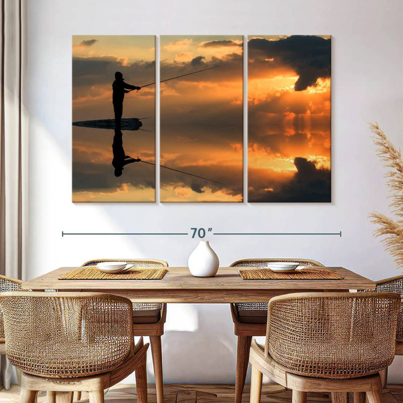 Senne pêche au coucher du soleil, H 42 po x l 65 po