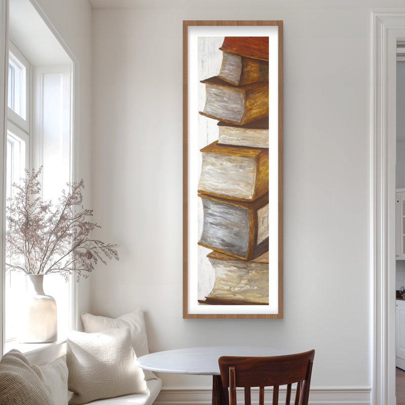Pile de livres - Reproduction matte encadrée beige pour la décoration intérieure