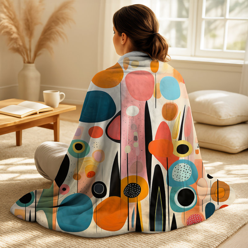 Ensemble de couverture et oreiller rose Mid Century Playful Patterns II - Abstract Midcentury