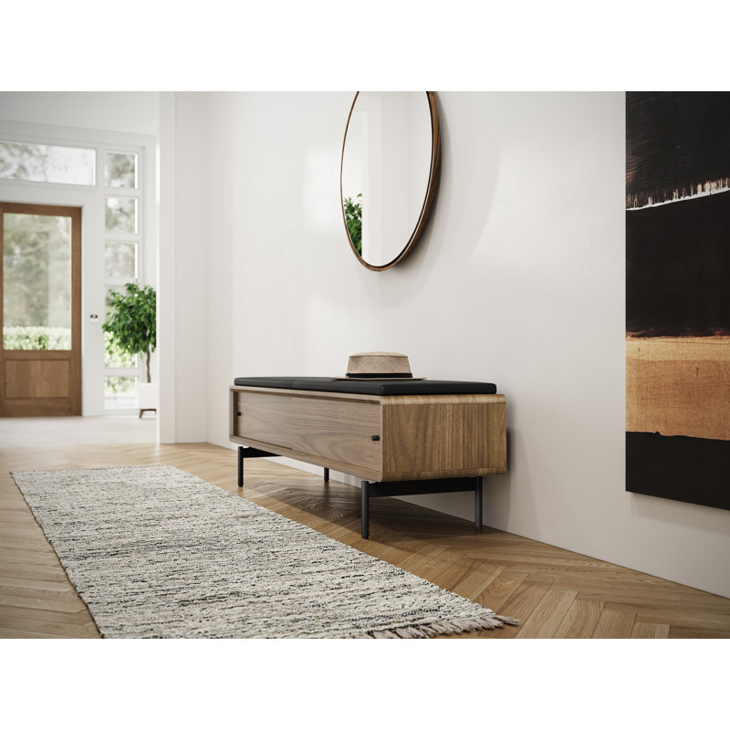 LINQ Leather Storage Bench, Natural Walnut/Black