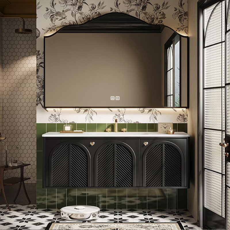 Armoire de salle de bain luxueuse rétro de style français, H 19,69 po x l 51,18 po x P 21,65 po, Noir