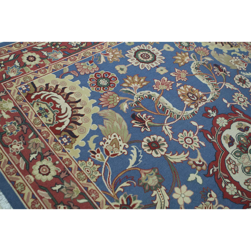 Tapis bleu et rouge noué à la main de haute qualité