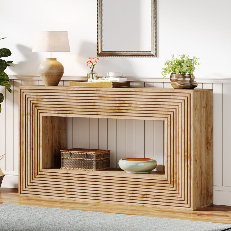 59-Inch Long Console Table,Natural Sofa Table with Storage for Entryway, Natural Wood