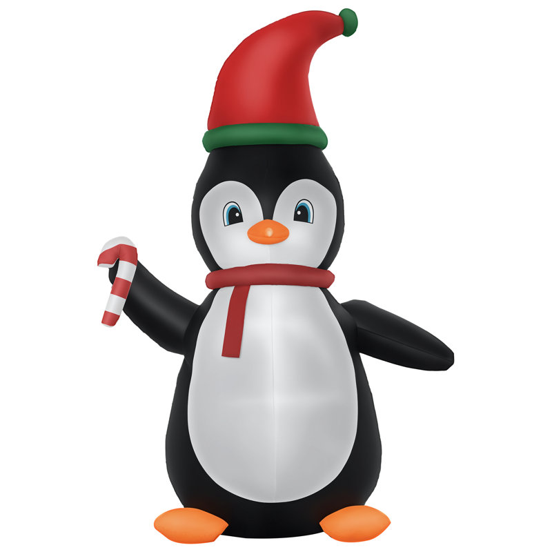 Pingouin tenant une canne de Noël gonflable