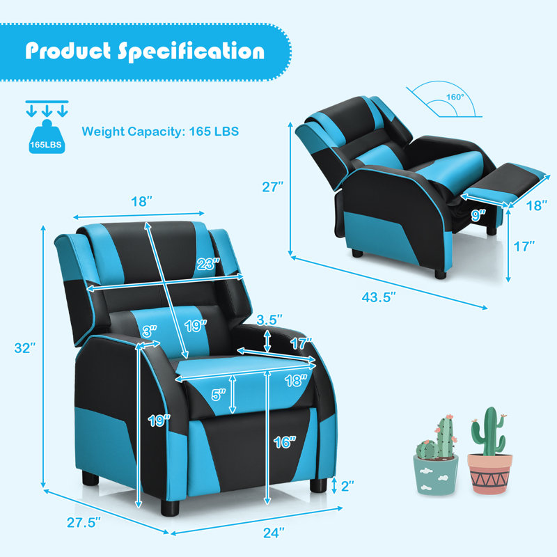 Eduarte Faux Leather Recliner, Blue Faux Leather