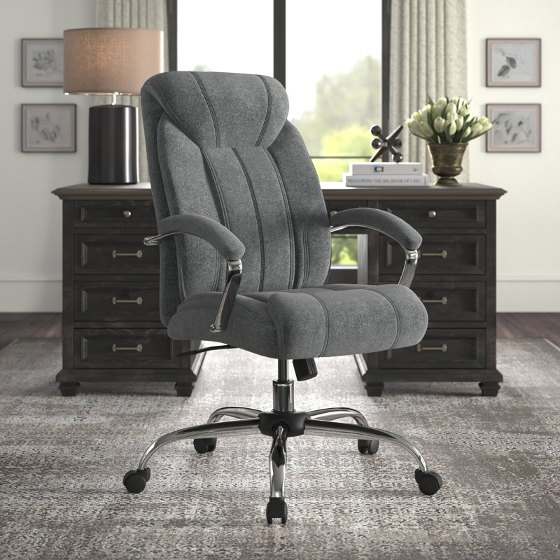 Chaise de bureau Akalpreet en lin gris avec accoudoirs, Gris